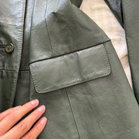 Deep green 100% leather single breasted blazer - Picture 4 of 4